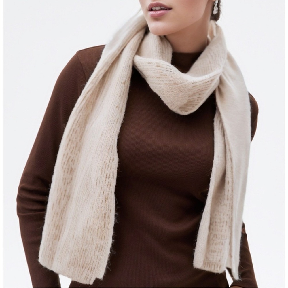 On 34th Womens Wrap Scarf OS Tan Ribbed Knit Wool Blend Convertible Cozy Winter